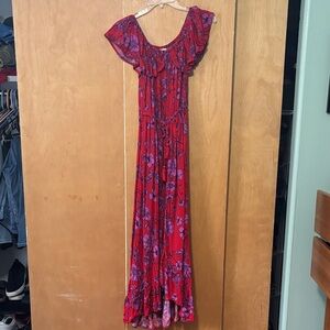 Vibrant Red Floral Maxi Dress
